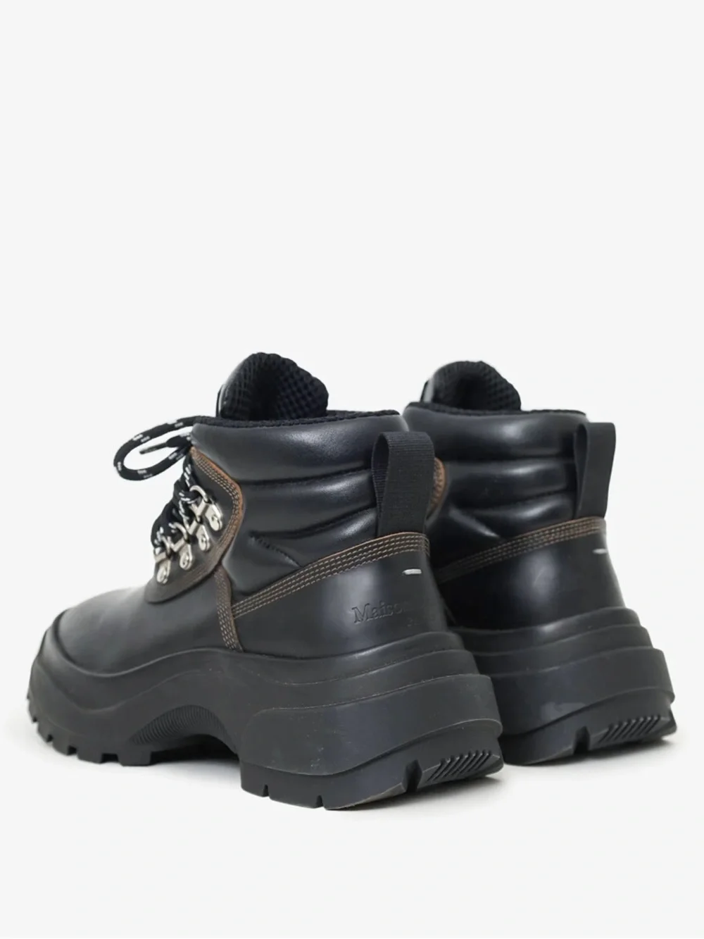Maison Margiela Black Lug Sole Leather Hiking Boots Size 37